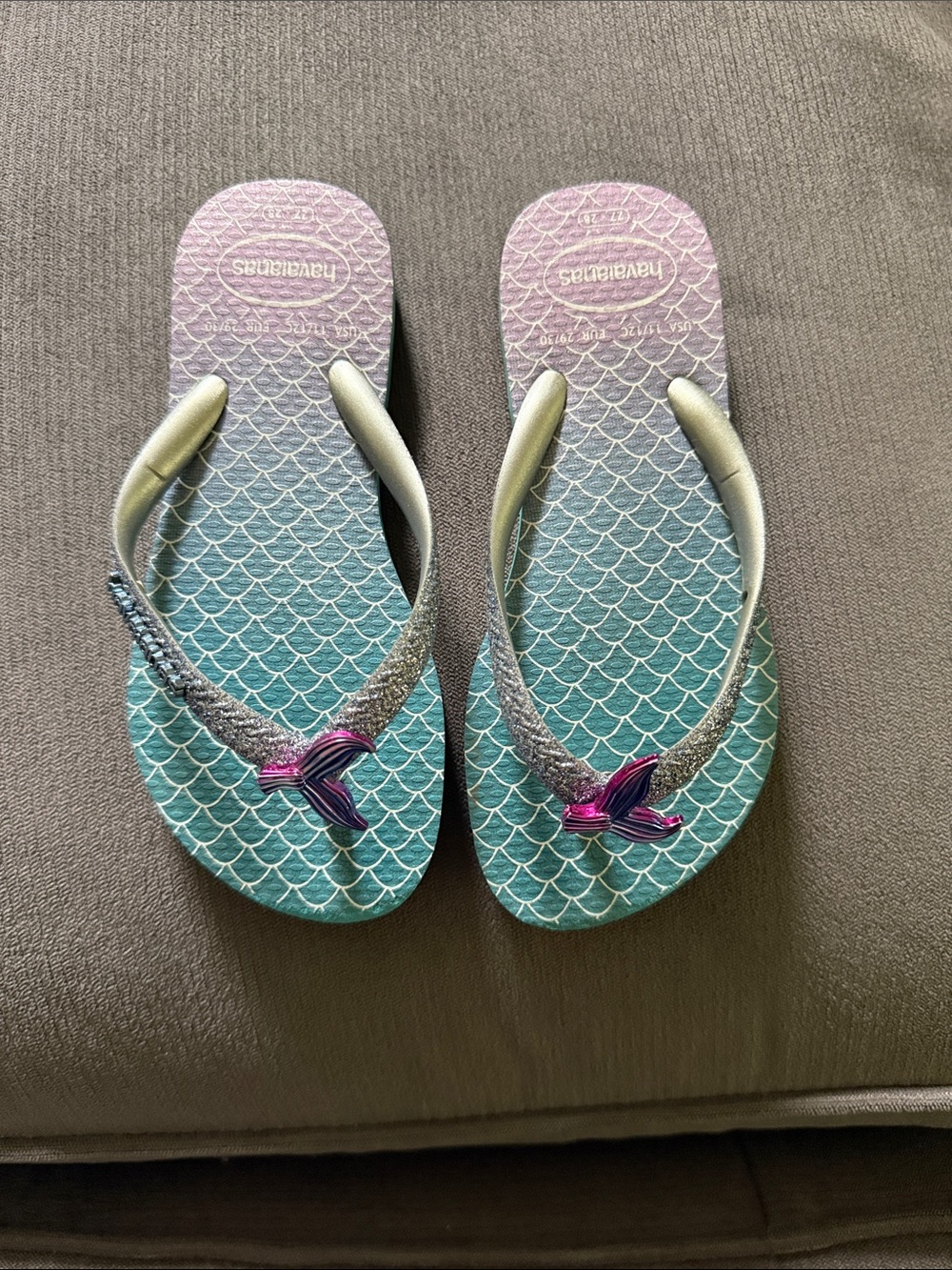 Havaianas Kids Teal & Purple Mermaid Scale Flip Flops with Silver Straps